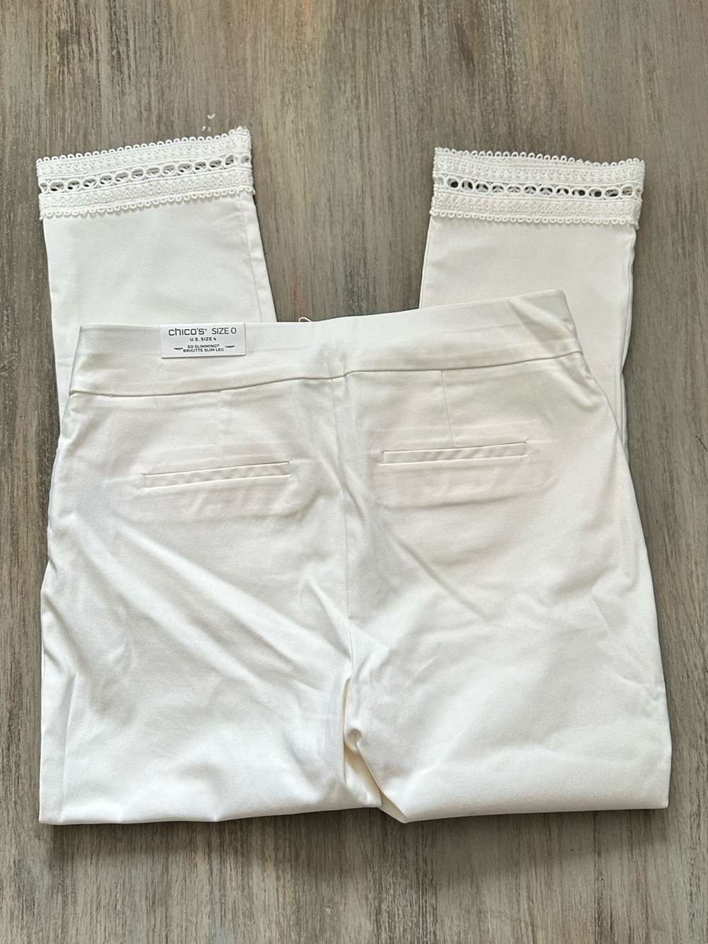 Chico's Women’s White Slimming Brigitte Slim Leg with Lace Trim Pants - Picture 7 of 11
